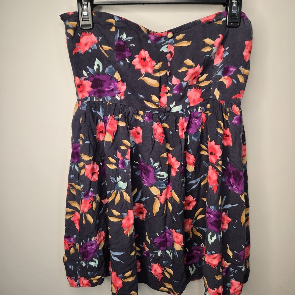 O'Neill Micro Mini Dress Strapless Dark Floral Buttons Fits Size Small Medium - Picture 2 of 12